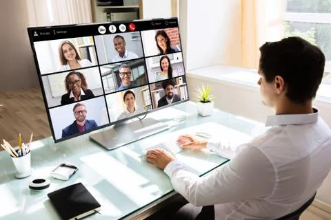 Businessman videoconferencing on computer Stock Photos