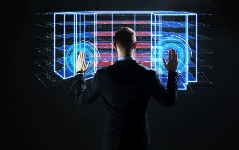 Businessman with virtual construction project Foto stock