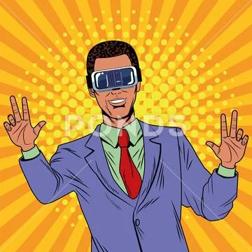 Businessman virtual reality pop art cartoon Stock Illustration