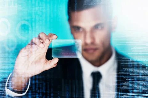 Businessman, virus or code hack hologram in cybersecurity company with phishing 写真素材