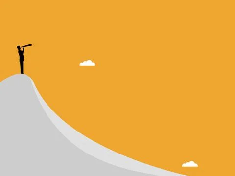 Businessman with vision predicting the future on top of a high mountain Stock Illustration