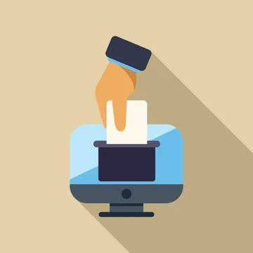 Businessman voting online using desktop computer putting ballot in box 스톡 일러스트