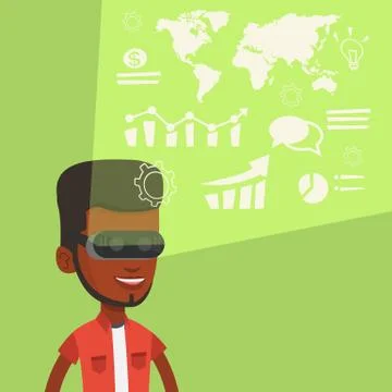 Businessman in vr headset analyzing virtual data Illustrazione stock