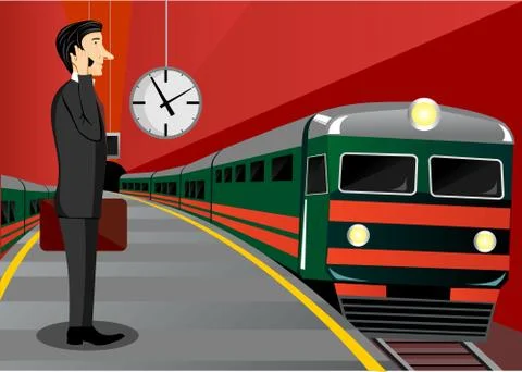 Businessman waiting for the train Illustrazione stock