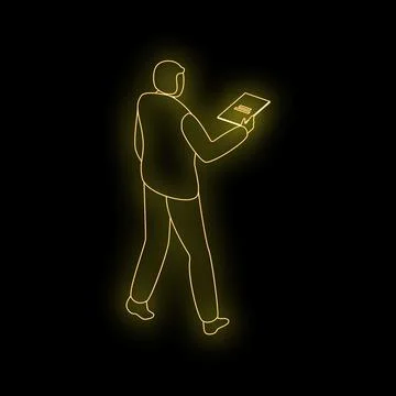 Businessman walking and reading document in neon light Stock Illustration
