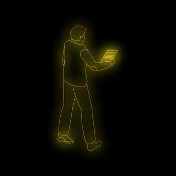 Businessman walking and using tablet in neon light Stock Illustration