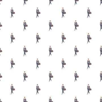 Businessman walking with briefcase seamless pattern drawing Illustrazione stock