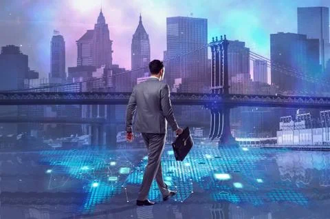 Businessman walking in cloud computing concept 写真素材