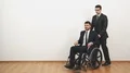 The businessman walking with a disabled on a wheelchair on the white background 4k or 4k+ Resolution