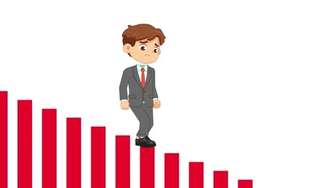 Businessman walking down on declining red bar chart concept animation Stock Footage 345090164
