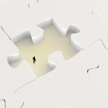 Businessman walking in missing 3d puzzle piece as concept Stock Illustration