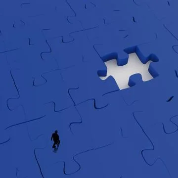 Businessman walking in missing 3d puzzle piece as concept Stock Illustration