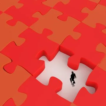 Businessman walking in missing 3d puzzle piece as concept Ilustración de archivo