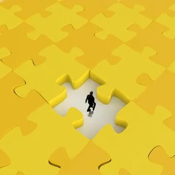 Businessman walking in missing 3d puzzle piece as concept Stock Illustration