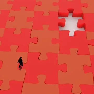 Businessman walking in missing 3d puzzle piece as concept Stock Illustration