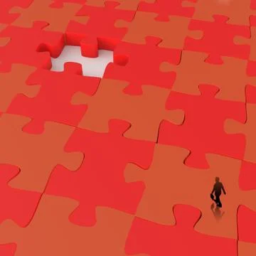 Businessman walking in missing 3d puzzle piece as concept Stock Illustration