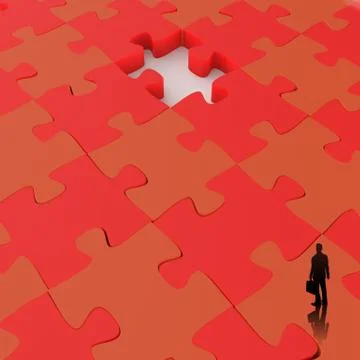 Businessman walking in missing 3d puzzle piece as concept Stock Illustration