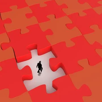 Businessman walking in missing 3d puzzle piece as concept Stock Illustration