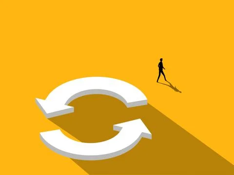 Businessman walking out of a loop in a circle recycle icon. vector illustrati Stock Illustration