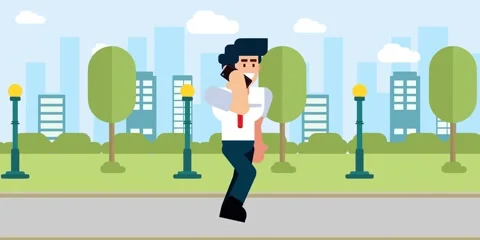 Businessman Walking in Park While Talking on Phone Flat Vector Animation Video stock 303787776