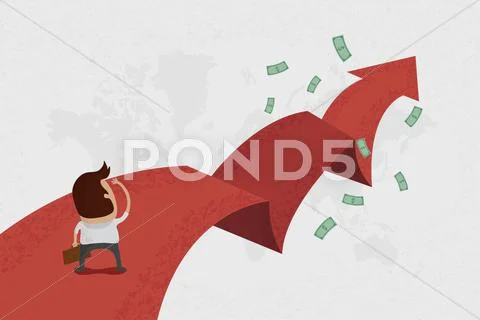 Businessman walking on the red arrow street to success , eps10 vector format Stock Illustration