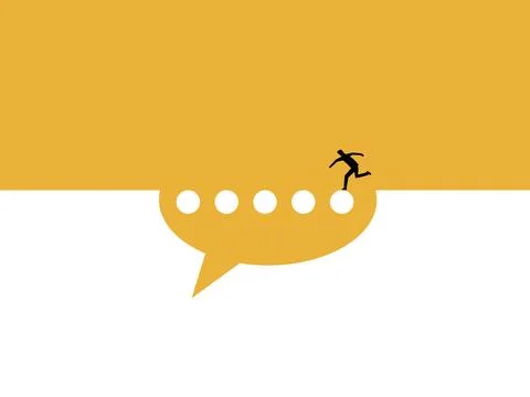 Businessman walking on a speech bubble, comment Illustration