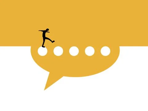 Businessman walking on a speech bubble, conversation message, or comment Stock Illustration