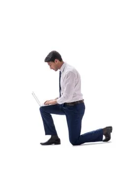 Businessman walking standing side view isolated on white backgro Stockfoto's