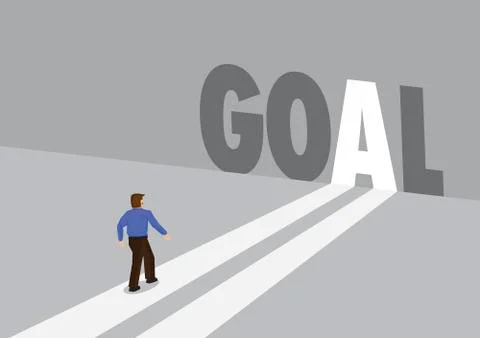 Businessman walking towards a light path with the text goal. Business concept Stock Illustration