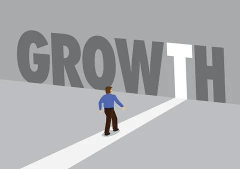 Businessman walking towards a light path with the text growth. Business conce Stock Illustration