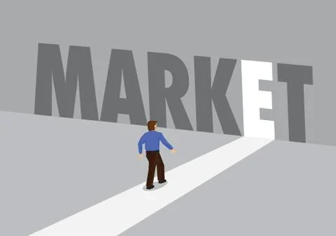 Businessman walking towards a light path with the text market. Business conce Stock Illustration