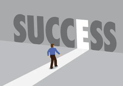 Businessman walking towards a light path with the text success. Business conc Stock Illustration