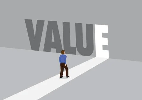 Businessman walking towards a light path with the text value. Business concep Stock Illustration