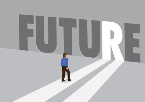 Businessman walking towards a light path with the text future. Business conce Stock Illustration