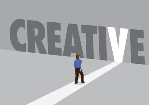 Businessman walking towards a light path with the text Creative. Business con Stock Illustration