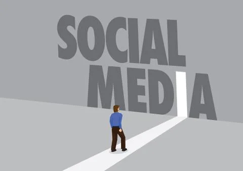 Businessman walking towards a light path with the text Social Media. Business Stockillustratie