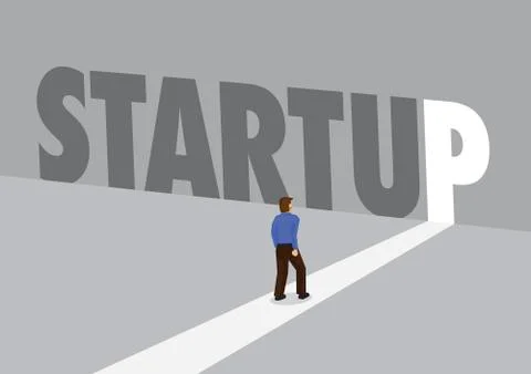 Businessman walking towards a light path with the text startup. Business conc Stock Illustration