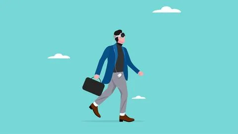 Businessman walking using mixed reality headset with virtual reality and au.. Stock Illustration