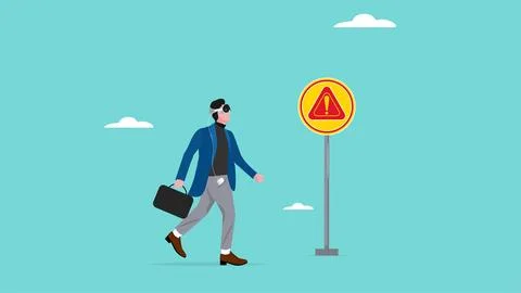 Businessman walking while using AR &amp; VR technology headset do not observe a.. Stock Illustration