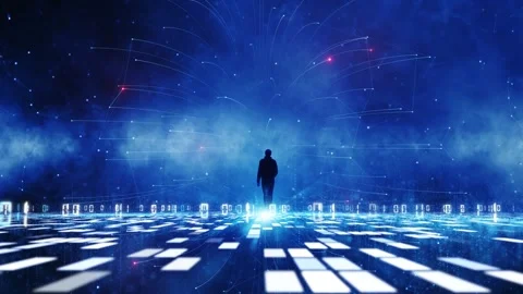 Businessman walks on a digital road with binary code data animation Stock Footage 340236367