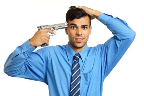 Businessman wants to commit suicide Stock Photos