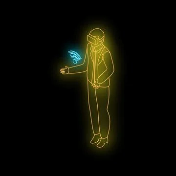 Businessman wearing vr headset using wireless internet connection Stock Illustration