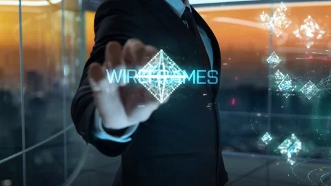 Businessman with Wireframes hologram concept Stock Footage 121484188