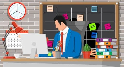 Businessman at work. Illustrazione stock