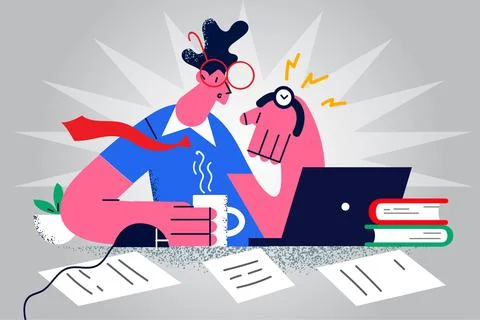 Businessman work in office checking time Stock Illustration