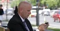 Businessman Work Outside Office Sidewalk Bench Browse Internet Touch Tablet 4k or 4k+ Resolution