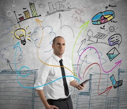 Businessman at work with tablet Stock Photos