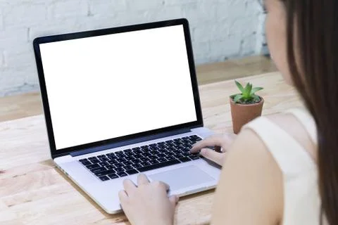 Businessman at work using a desktop computer of the blank screen Stock Photos