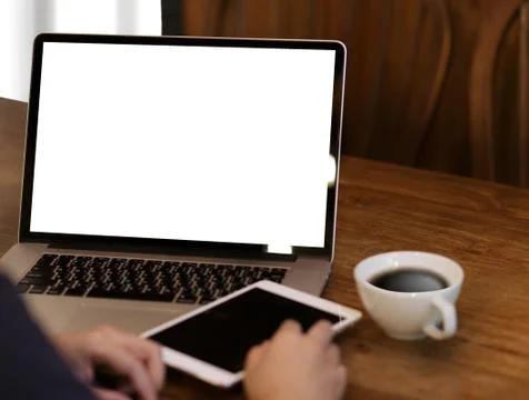 Businessman at work using a desktop computer of the blank screen Stock Photos