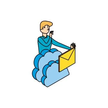 Businessman worker with cloud computing and envelope Illustrazione stock